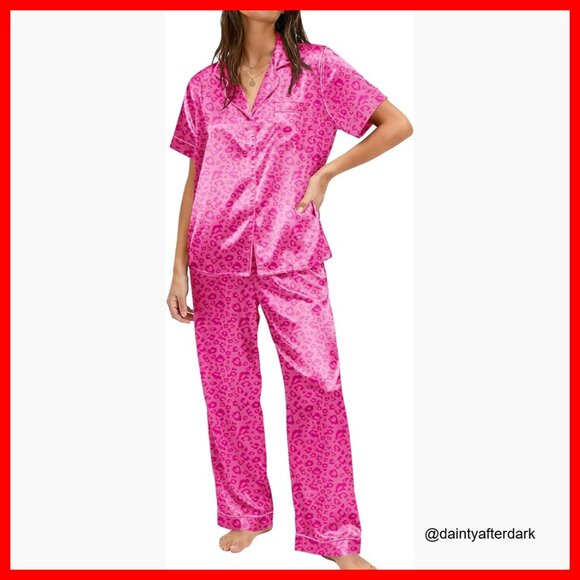 Other - Silky Satin Pajama Set Short Sleeve Button Down Sleepwear Lounge Set